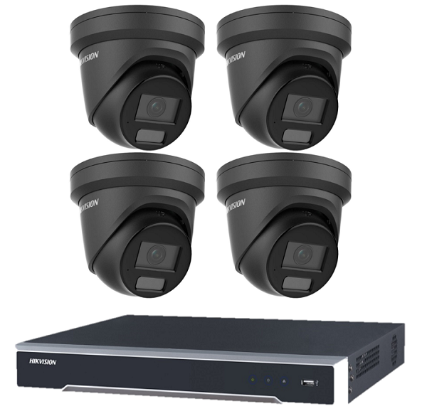 Hikvision ColorVu 6MP 4 Channel Turret IP CCTV KIT (with 3TB HDD) (WITH AUDIO) BLACK