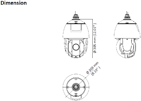 Hikvision DS-2AE5225TI-A 2MP Varifocal Turbo 5-Inch Speed Dome Analog Camera Dimensions