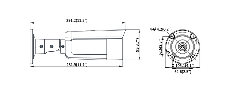 Hikvision DS-2CD2T47G1-L ColorVu 4MP Fixed Bullet Network Camera Dimensions
