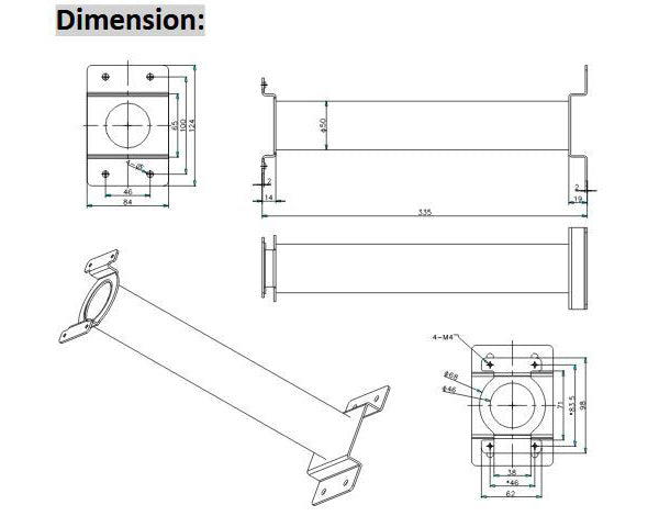 Hikvision DS-1691ZJ CCTV Camera Bracket Dimensions