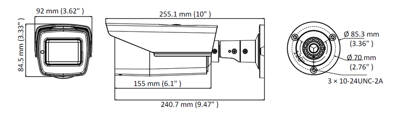Hikvision DS-2CE19H8T-AIT3ZF 5MP Varifocal Bullet Analogue Camera Dimensions
