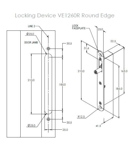 FSH VE1260R VE-Lock Drop Bolt Dimensions