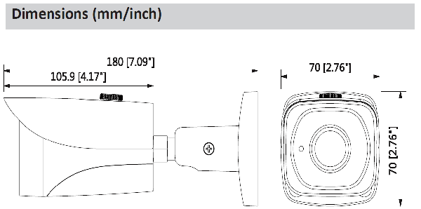 Dahua IPC-HFW4231E-SE 2MP Fixed Mini Bullet Network Camera Dimensions