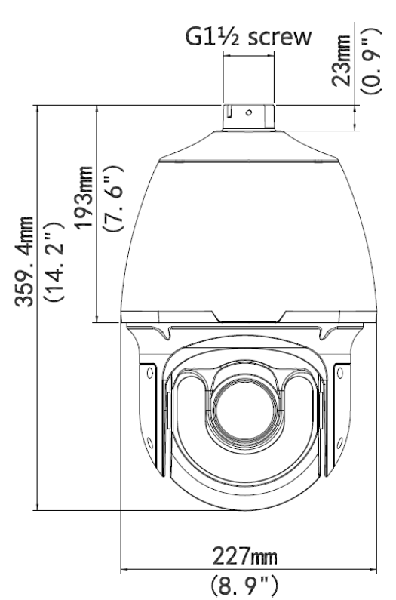 UNV IPC6258SR-X22DUP Ultra HD 8MP Varifocal PTZ Dome Network Camera Dimensions