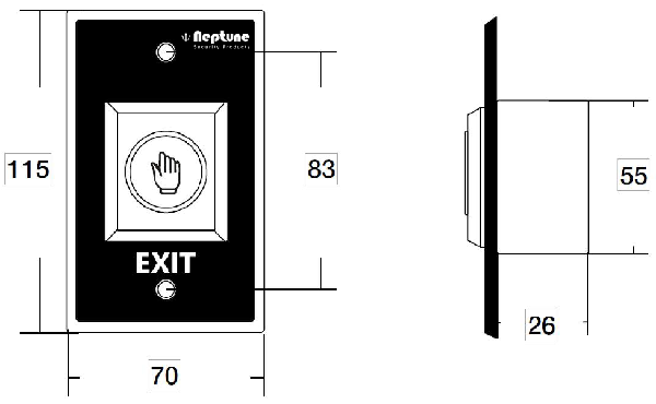Neptune NENACLBDB Black Touchless Exit Button with LED Indicator Dimensions